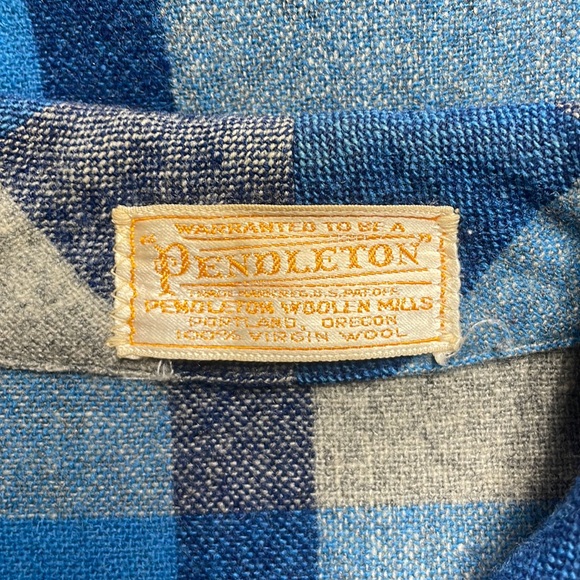 Vintage 50s Pendleton Classic Blue Tan Plaid 100% Wool Button Jacket Sz L - Picture 3 of 6